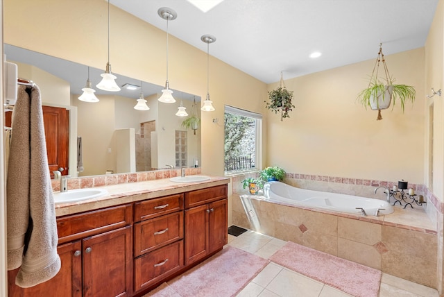 3 Seasons Cir, Placitas, NM 87043 - full bathroom featuring a bath, double vanity, and tile patterned flooring