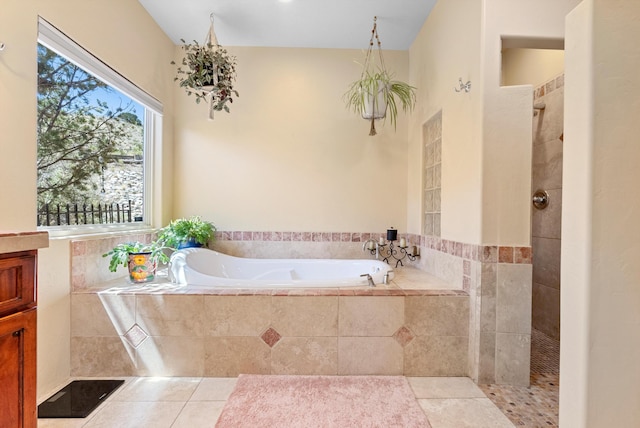 3 Seasons Cir, Placitas, NM 87043 - full bath with a bath, tile patterned flooring, walk in shower, and vanity