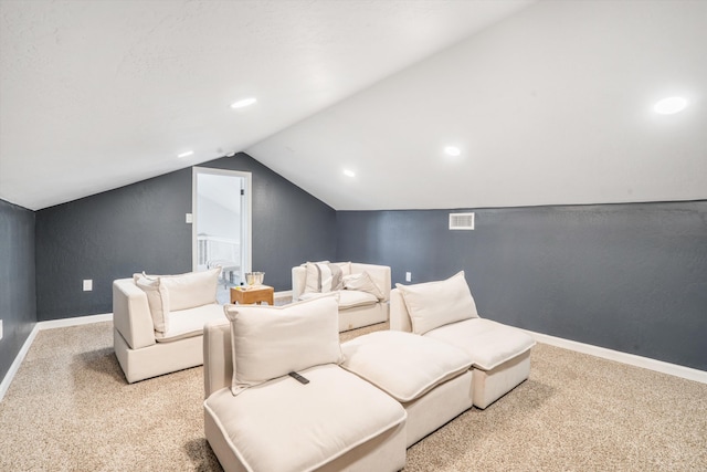 7 Corte De Canoncito, Cedar Crest, NM 87008 - carpeted cinema room featuring vaulted ceiling and recessed lighting