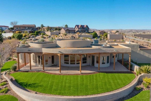 3 Quiet Ln, Corrales, NM 87048 - rear view of house featuring a patio area, a lawn, and a residential view