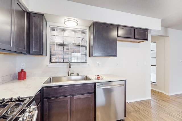 4807 Parsifal St NE, Albuquerque, NM 87111 - kitchen with stainless steel appliances, dark brown cabinetry, light wood-style floors, and light countertops