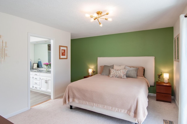 6820 Los Trechos Ct NE, Albuquerque, NM 87109 - bedroom featuring light carpet and a chandelier