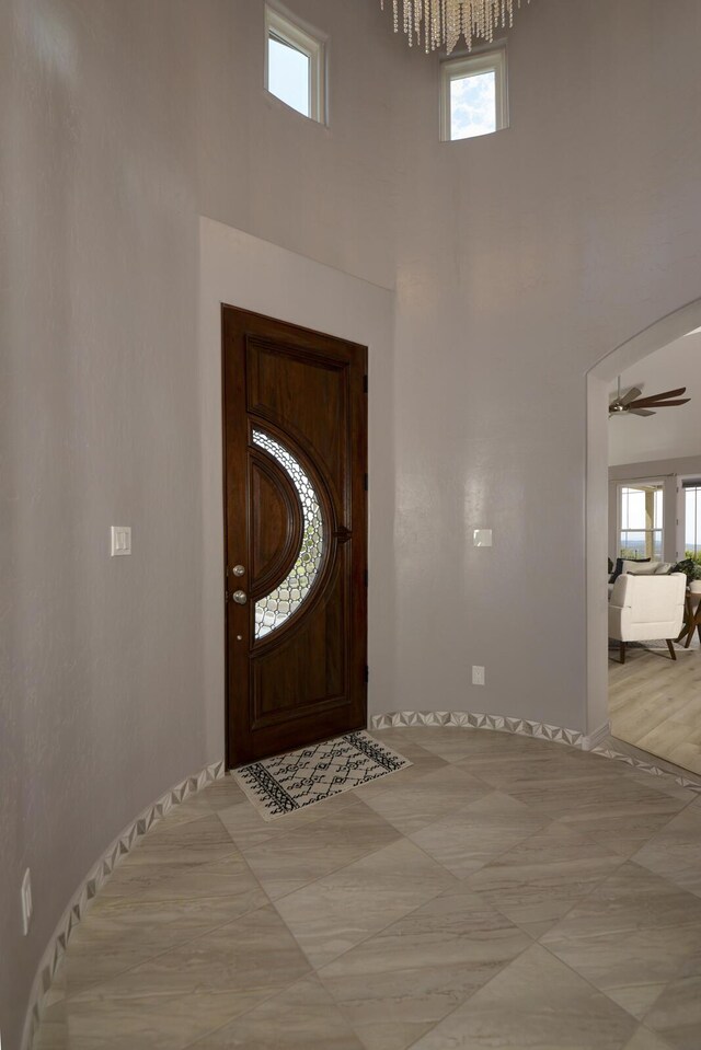 42 Los Pecos Loop, Tijeras, NM 87059 - entrance foyer with a high ceiling and ceiling fan