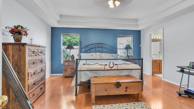 3915 Tundra Swan Ct NW, Albuquerque, NM 87120 - bedroom with a raised ceiling, light wood finished floors, and multiple windows