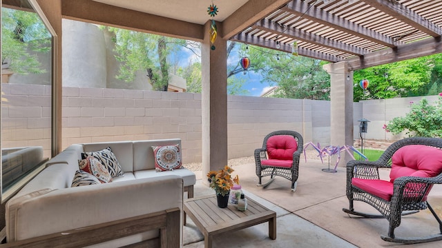 3915 Tundra Swan Ct NW, Albuquerque, NM 87120 - fenced backyard featuring outdoor lounge area, a patio area, and a pergola