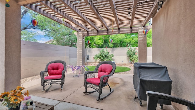 3915 Tundra Swan Ct NW, Albuquerque, NM 87120 - fenced backyard with a patio area, area for grilling, and a pergola