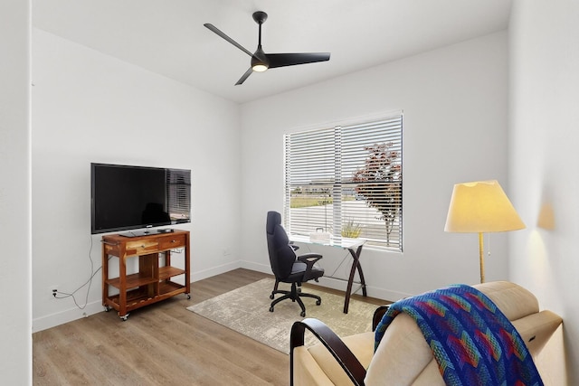 53 Blanco Dr, Edgewood, NM 87015 - home office featuring a ceiling fan and wood finished floors