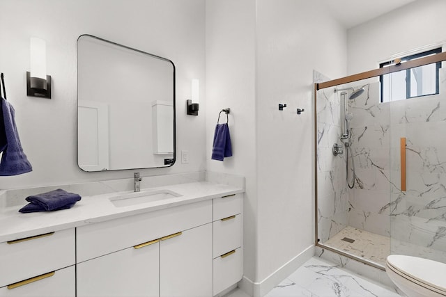 53 Blanco Dr, Edgewood, NM 87015 - bathroom with marble look tile flooring, a marble finish shower, and vanity