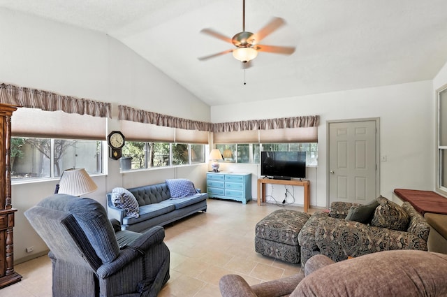 411 Schmidt Pl, Los Lunas, NM 87031 - living area with a ceiling fan and lofted ceiling
