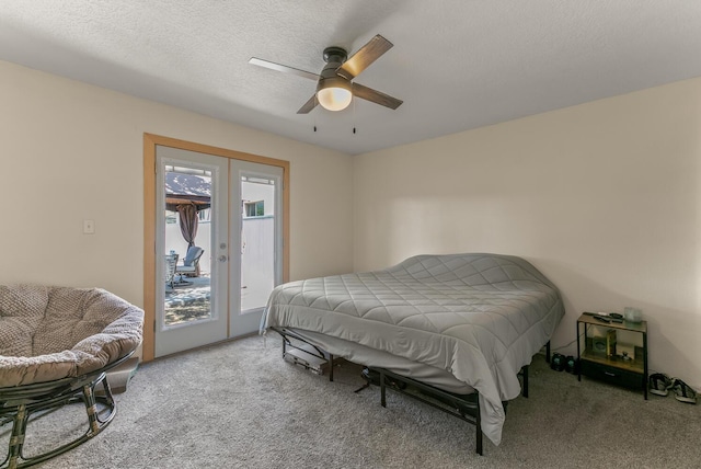1405 3rd St SW, Albuquerque, NM 87102 - carpeted bedroom with access to exterior, french doors, ceiling fan, and a textured ceiling