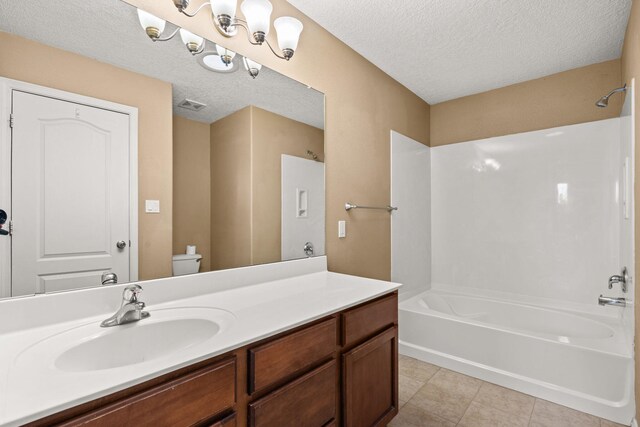 1717 Cortina Loop SE, Rio Rancho, NM 87124 - bathroom with bathing tub / shower combination, vanity, tile patterned floors, and a textured ceiling