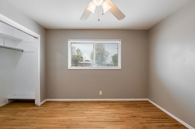 3921 Hilton Ave NE, Albuquerque, NM 87110 - unfurnished bedroom with light wood finished floors, a closet, and ceiling fan