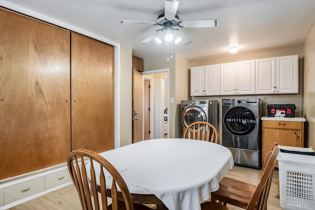 3921 Hilton Ave NE, Albuquerque, NM 87110 - dining space with washing machine and clothes dryer, ceiling fan, and light wood finished floors