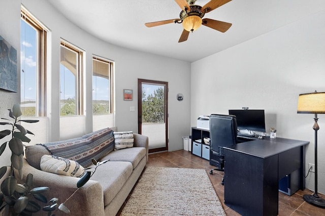10 Francisco Rd, Cedar Crest, NM 87008 - office with ceiling fan and dark tile patterned floors