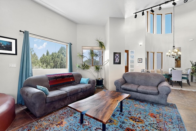10 Francisco Rd, Cedar Crest, NM 87008 - living area featuring a chandelier and rail lighting