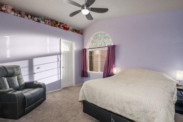 4840 Mcnary Ct NW, Albuquerque, NM 87120 - bedroom with carpet floors, vaulted ceiling, and a ceiling fan