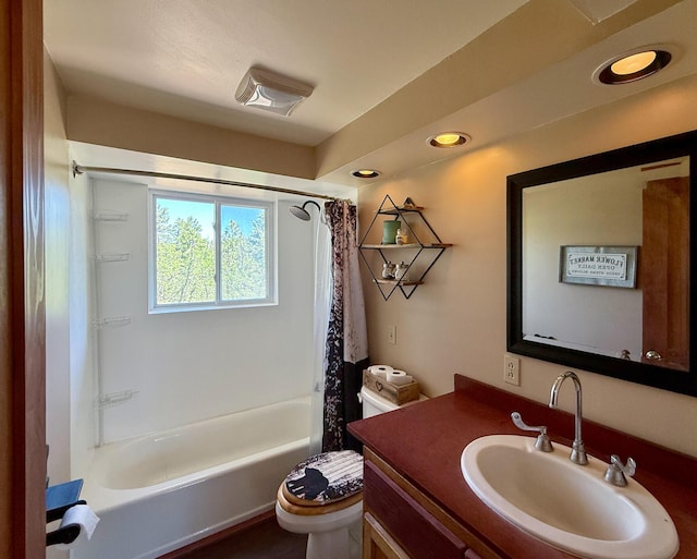 162 Black Bear Rd, Ramah, NM 87321 - bathroom featuring vanity, shower / bathtub combination with curtain, and recessed lighting