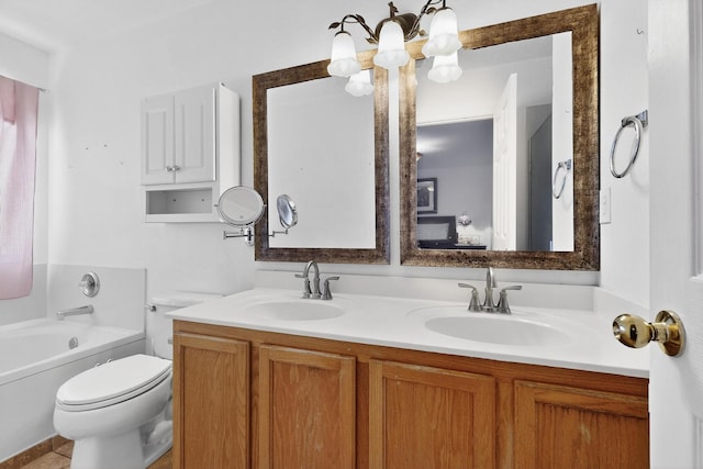 10409 Red Robin Rd SW, Albuquerque, NM 87121 - full bath with double vanity, a chandelier, and a tub