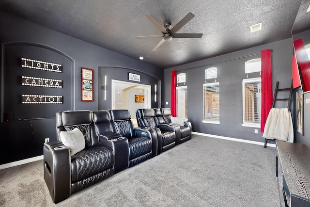 4420 Bentgrass Mdws NE, Rio Rancho, NM 87144 - home theater room with a ceiling fan, a textured ceiling, and carpet flooring