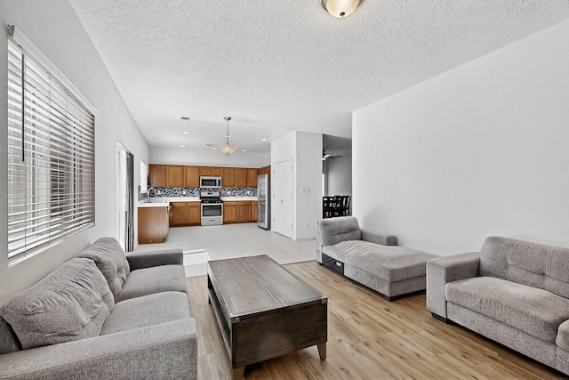 8905 Balsam Glade Rd NW, Albuquerque, NM 87114 - living area featuring light wood-style flooring and a textured ceiling