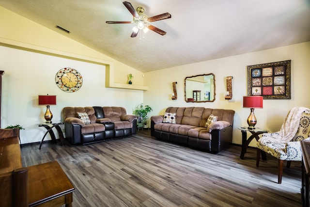 5131 Gaviota NW, Albuquerque, NM 87120 - living area featuring ceiling fan, wood finished floors, and vaulted ceiling