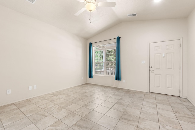 5723 Strand Loop SE, Albuquerque, NM 87106 - empty room featuring ceiling fan, lofted ceiling, and light tile patterned floors