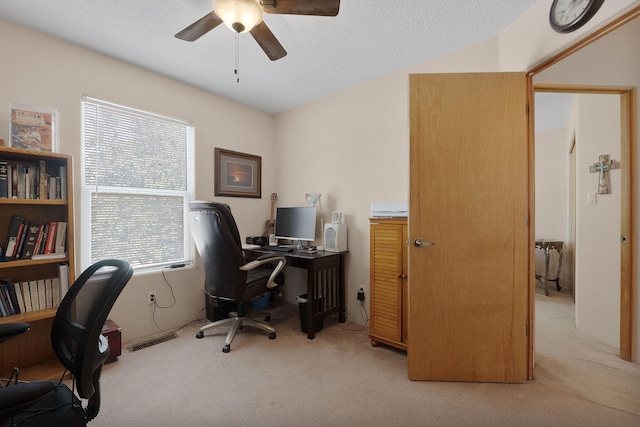 10027 Vista Cantera Ln NW, Albuquerque, NM 87114 - office with a ceiling fan, carpet floors, and a textured ceiling