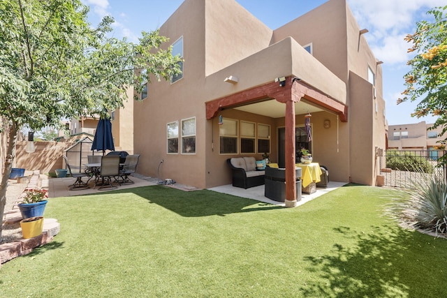 10027 Vista Cantera Ln NW, Albuquerque, NM 87114 - rear view of property with an outdoor hangout area, stucco siding, and a patio area