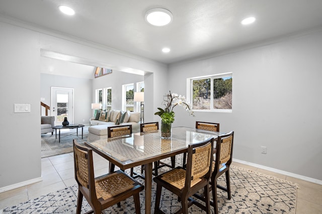 19 Bobcat Hill Rd, Sandia Park, NM 87047 - dining area featuring crown molding, light tile patterned flooring, and recessed lighting
