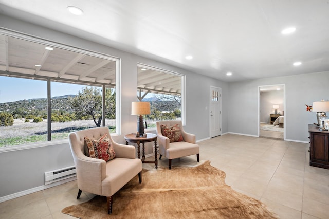 19 Bobcat Hill Rd, Sandia Park, NM 87047 - sitting room featuring baseboard heating, healthy amount of natural light, recessed lighting, and light tile patterned floors