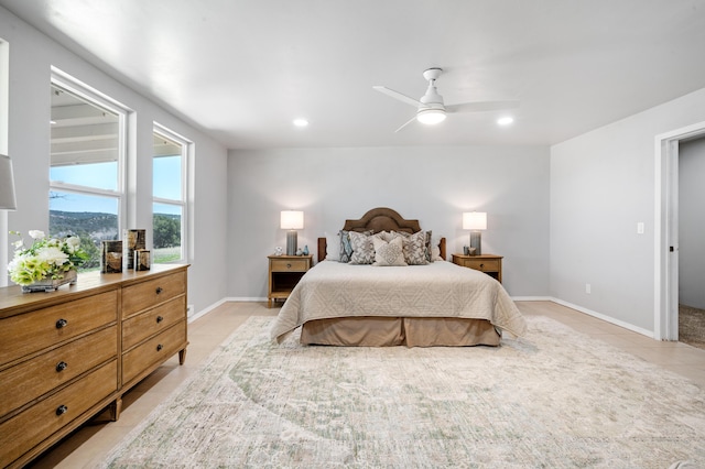 19 Bobcat Hill Rd, Sandia Park, NM 87047 - bedroom with light tile patterned floors, recessed lighting, and a ceiling fan