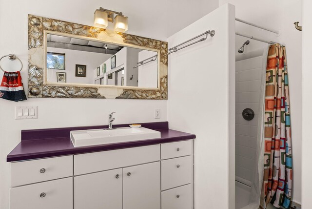 343 Webb Ranch Rd, Pie Town, NM 87827 - bathroom with vanity and curtained shower