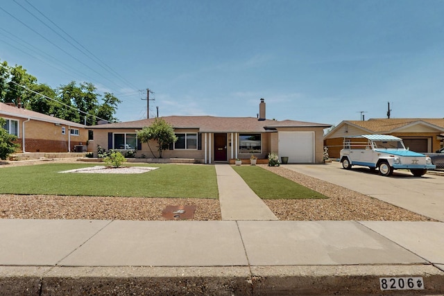 8206 Morrow Ave NE, Albuquerque, NM 87110 - ranch-style house featuring an attached garage, concrete driveway, a front lawn, and a chimney