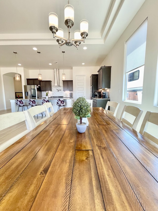 3237 Fennel Rd NE, Rio Rancho, NM 87144 - dining room with a chandelier and recessed lighting