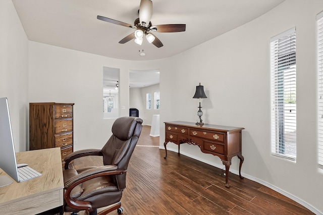1128 San Augustin Dr, Bernalillo, NM 87004 - office space featuring a ceiling fan and dark wood finished floors