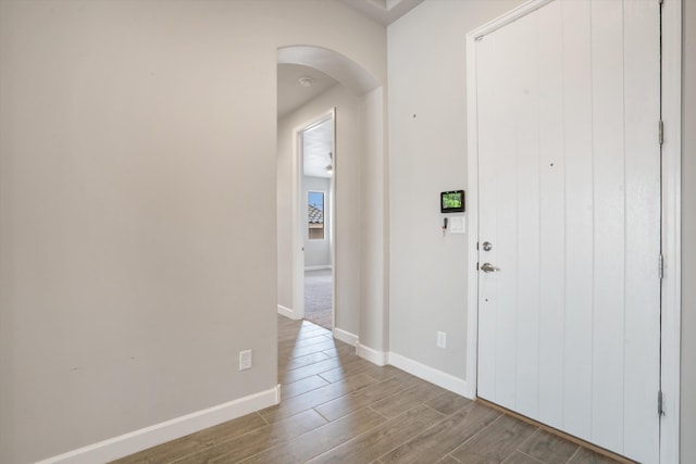 205 Silent Spring Dr NE, Rio Rancho, NM 87124 - entryway with arched walkways and wood finished floors