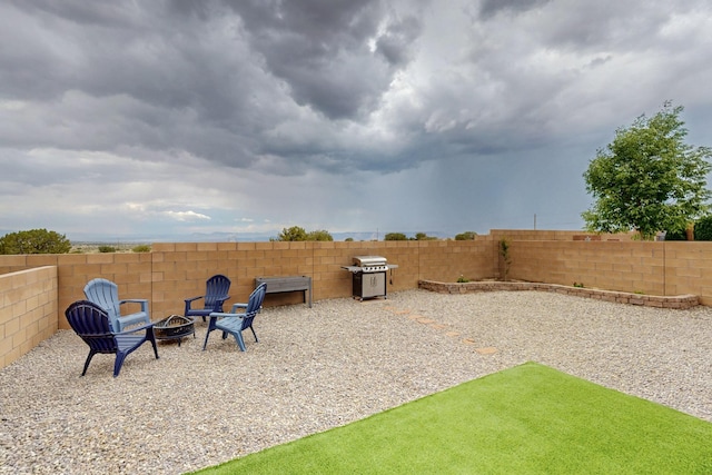 4823 Blackburn Rd NE, Rio Rancho, NM 87144 - fenced backyard featuring a fire pit and grilling area