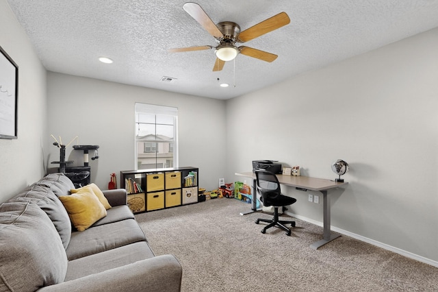 4823 Blackburn Rd NE, Rio Rancho, NM 87144 - office area featuring carpet floors, a ceiling fan, a textured ceiling, and recessed lighting