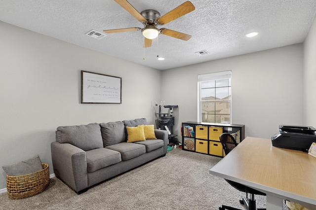 4823 Blackburn Rd NE, Rio Rancho, NM 87144 - office with carpet, ceiling fan, a textured ceiling, and recessed lighting