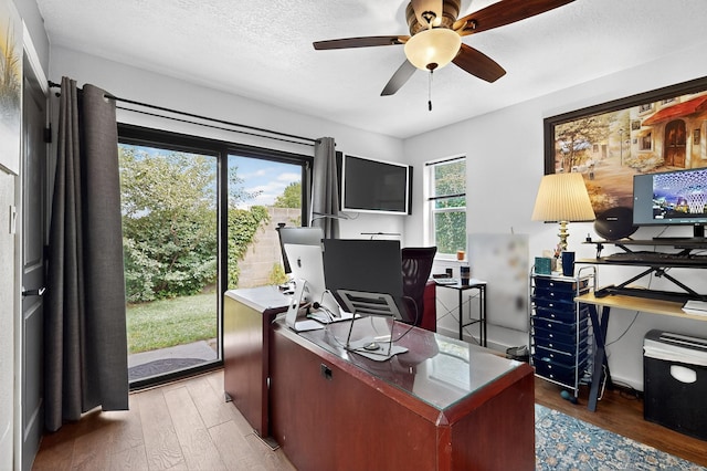 6205 Peachtree Pl NE, Albuquerque, NM 87111 - office area featuring wood finished floors, a ceiling fan, and a textured ceiling