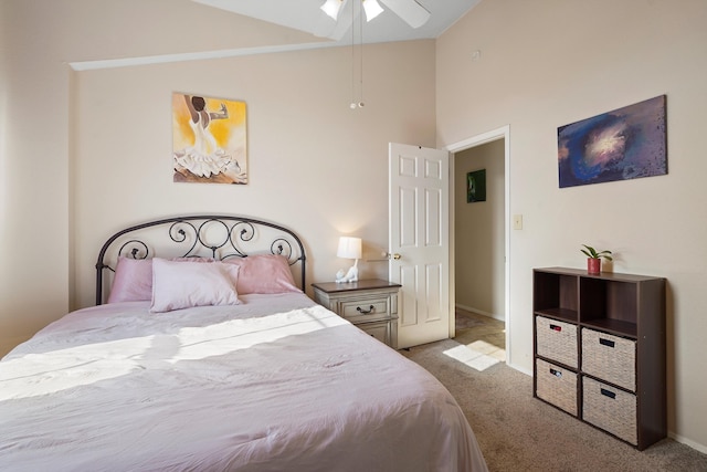 6268 Apache Plume Rd NE, Rio Rancho, NM 87144 - bedroom featuring carpet floors, high vaulted ceiling, and a ceiling fan