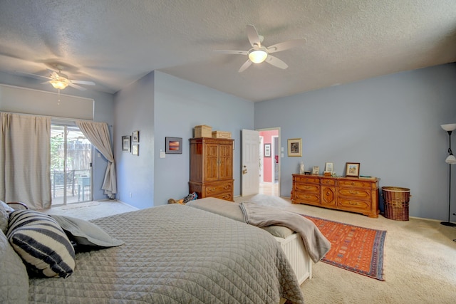 6749 Kelly Ann Rd NE, Albuquerque, NM 87109 - carpeted bedroom featuring a textured ceiling, ceiling fan, and access to outside
