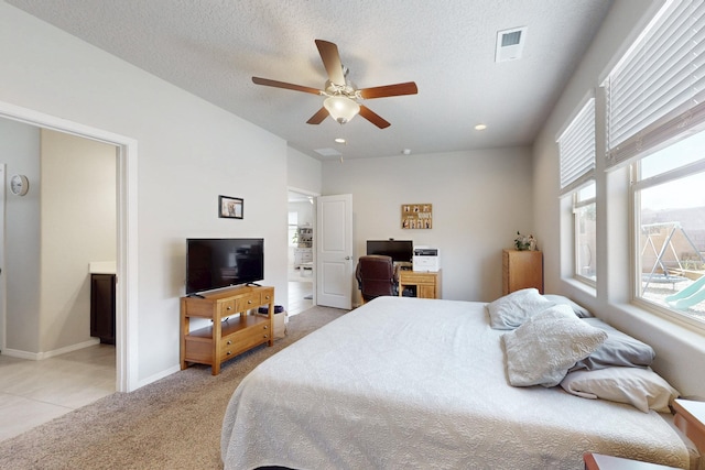1854 Valle Vista Rd NW, Los Lunas, NM 87031 - bedroom with light carpet, a desk, recessed lighting, a ceiling fan, and a textured ceiling