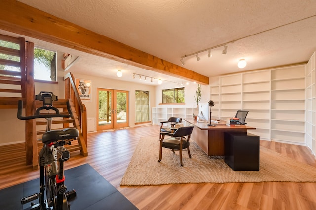 23 Cooper Rd, Cedar Crest, NM 87008 - office featuring a textured ceiling, track lighting, and wood finished floors
