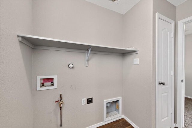 2353 Cortina Loop SE, Rio Rancho, NM 87124 - washroom with hookup for a gas dryer, washer hookup, hookup for an electric dryer, and dark wood finished floors