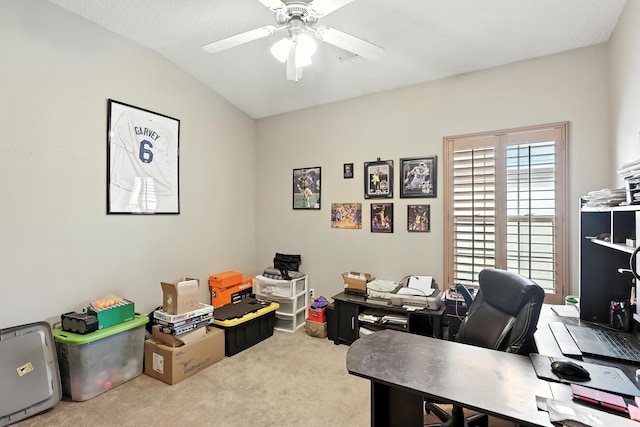 8500 Clarks Fork Rd NW, Albuquerque, NM 87120 - carpeted home office with ceiling fan and lofted ceiling