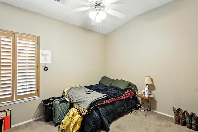 8500 Clarks Fork Rd NW, Albuquerque, NM 87120 - bedroom with carpet floors, vaulted ceiling, and ceiling fan