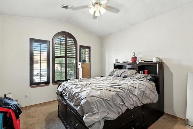 8500 Clarks Fork Rd NW, Albuquerque, NM 87120 - bedroom with lofted ceiling, light carpet, and a ceiling fan