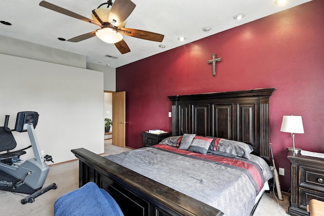 8500 Clarks Fork Rd NW, Albuquerque, NM 87120 - bedroom with light colored carpet and ceiling fan