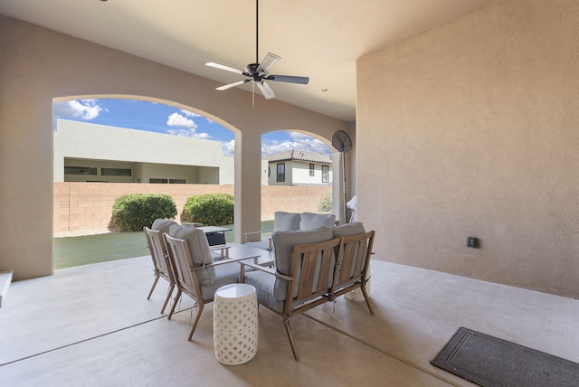 9844 Cameron St NW, Albuquerque, NM 87114 - view of patio featuring a ceiling fan and outdoor lounge area